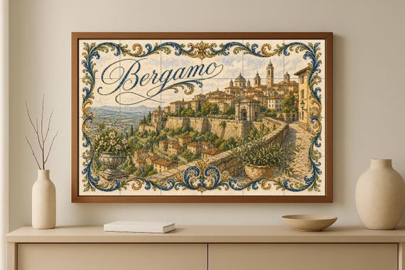 Mural de azulejos de cerámica de Bérgamo, Italia, arte mural de Lombardía, de… — vista 3