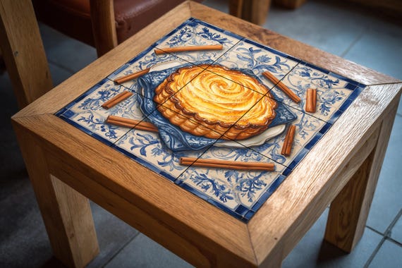 Mural portugués de azulejos de cerámica pastel de nata con palitos de canela … — vista 4
