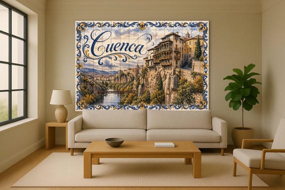 Mural de azulejos cerámicos de las Casas Colgantes de Cuenca, decoración de p… — vista 2