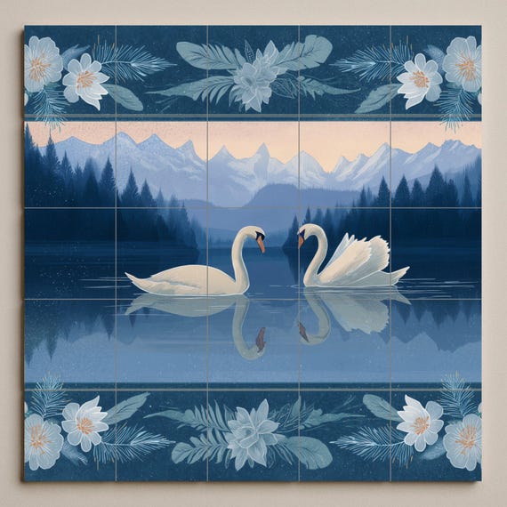 Mural de azulejos de cisnes alpinos — vista 3