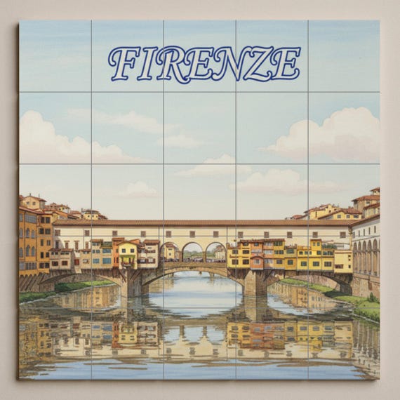 Mural de pared de cerámica del Ponte Vecchio de Florencia — vista 3
