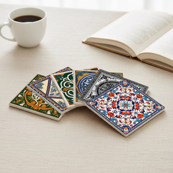 Talavera & Maiolica Ceramic Coaster Set — Posavasos de cerámica y corcho de Cerámicas La Noria