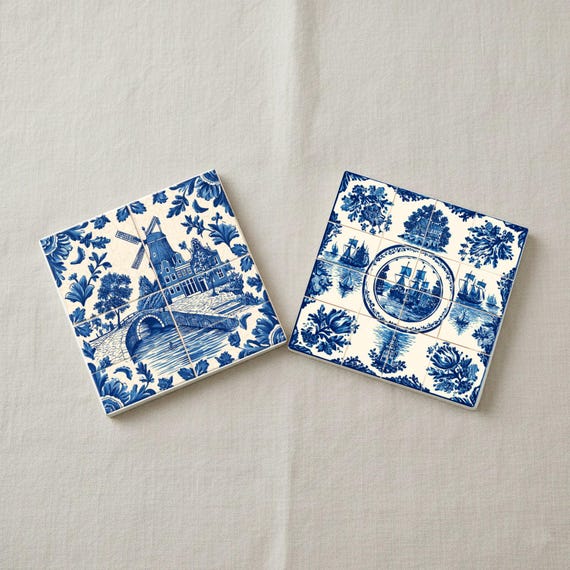 Delft Blue Ceramic Coaster Set