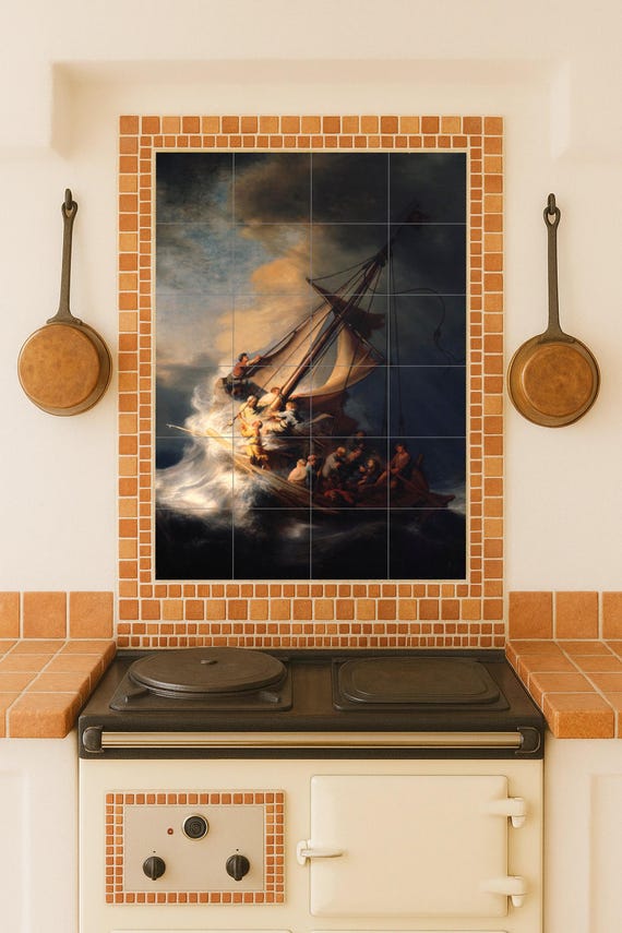 Mural de azulejos de cerámica "La tormenta en el mar de Galilea"