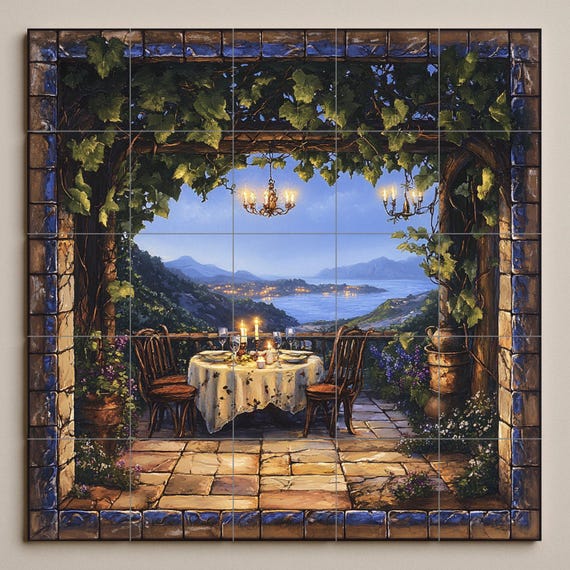 Mural de azulejos de cerámica con terraza romántica — vista 3