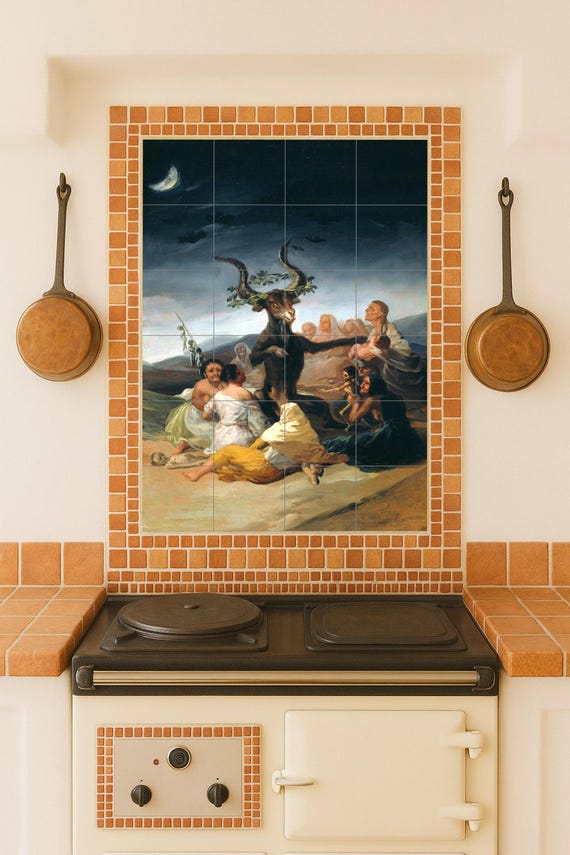 Mural de azulejos de cerámica "Aquelarre de brujas" - Arte mural romántico os… — vista 4