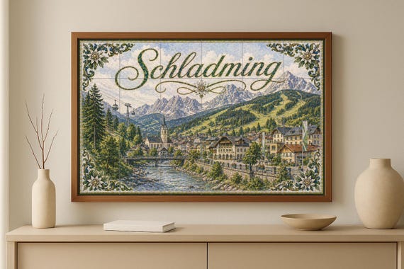 Mural de azulejos de cerámica de Schladming, Austria, decoración de pared con… — vista 3