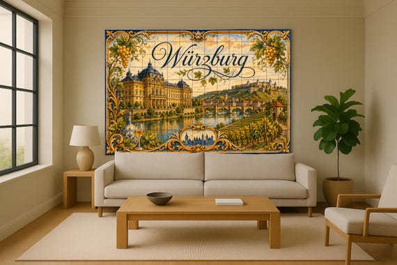 Mural de azulejos de cerámica de Würzburg, Alemania, arte mural de la región … — vista 2