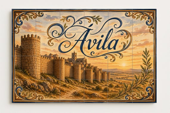 Mural de azulejos cerámicos medievales de Ávila, decoración de pared históric… — vista 4