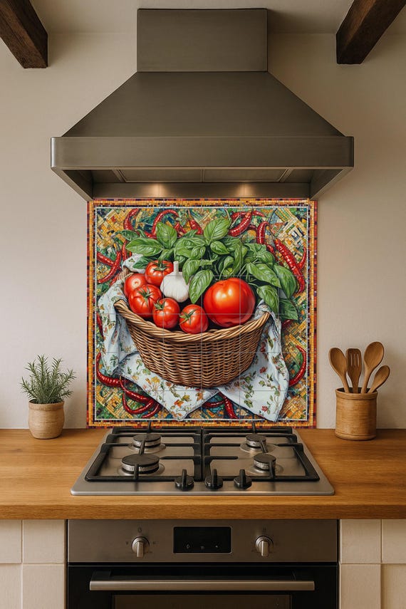 Mural de azulejos de cerámica de cocina rústica italiana — vista 2