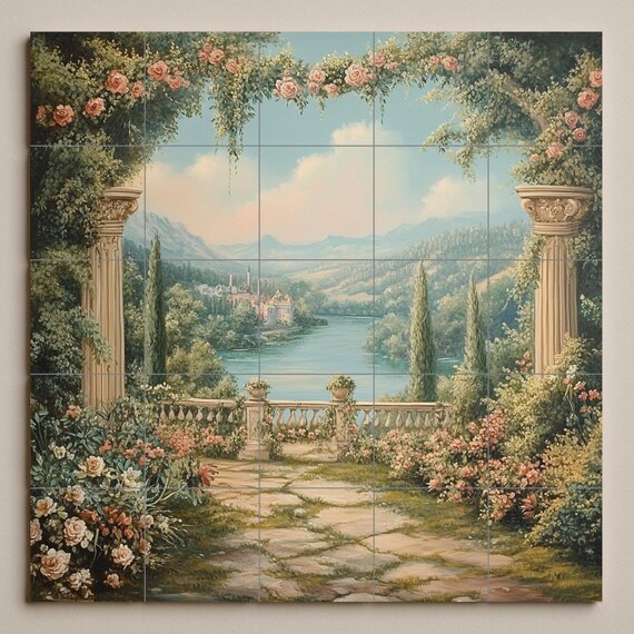 Mural de azulejos de cerámica con jardín romántico — vista 3