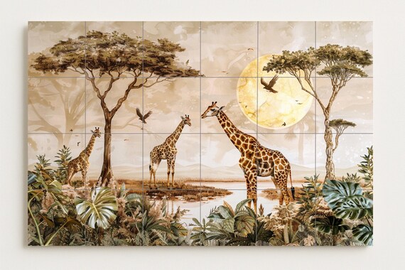 Mural de jirafas de sabana dorada — vista 2
