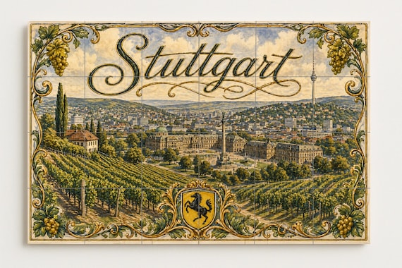 Mural de azulejos de cerámica de Stuttgart, Alemania, arte mural de paisaje u… — vista 4