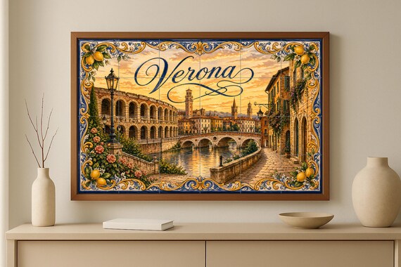 Mural de azulejos de cerámica de la Arena Romana de Verona, decoración románt… — vista 2
