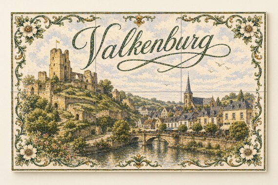 Mural de azulejos de cerámica de las ruinas del castillo de Valkenburg, arte … — vista 3