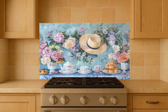 Mural vintage inglés de la hora del té — Mural cerámico de Cerámicas La Noria