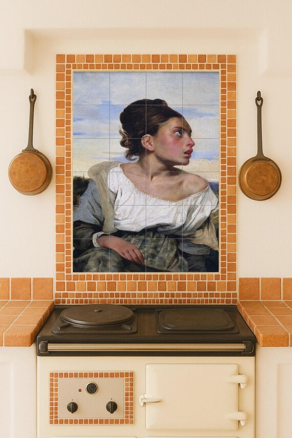 Mural de azulejos de cerámica "Niña huérfana en el cementerio" — vista 2