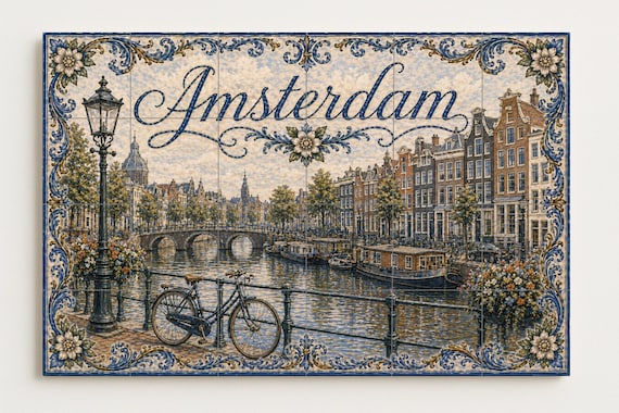 Mural de azulejos de cerámica de Ámsterdam, Países Bajos, decoración de pared… — vista 4