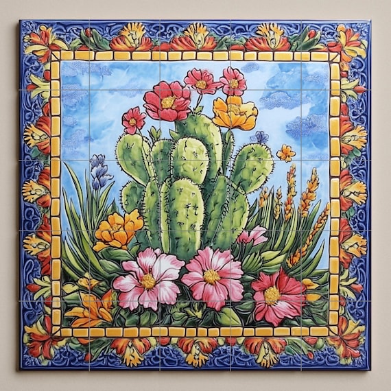 Mural de azulejos de cactus mexicanos — vista 2