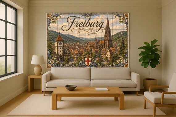 Mural de azulejos de cerámica de Friburgo, Alemania, arte mural de paisaje ur… — vista 2