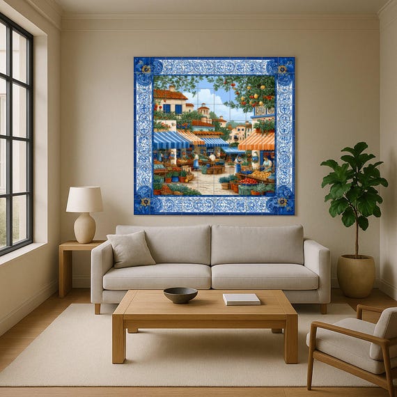 Mural de azulejos de un mercado mediterráneo — vista 4