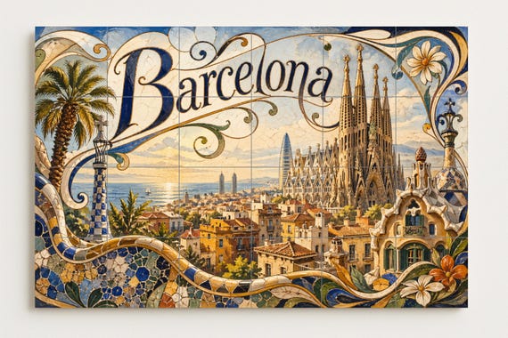Mural de azulejos cerámicos de la Sagrada Familia de Barcelona, decoración de… — vista 4