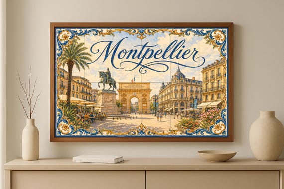 Mural de azulejos de cerámica de Montpellier, arte mural del sur de Francia i… — vista 3