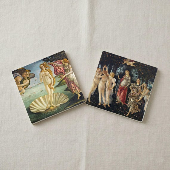 Botticelli, decoración de mesa de arte renacentista — Posavasos de cerámica y corcho de Cerámicas La Noria