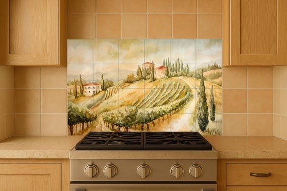 Mural de azulejos de viñedos de la Toscana — vista 4