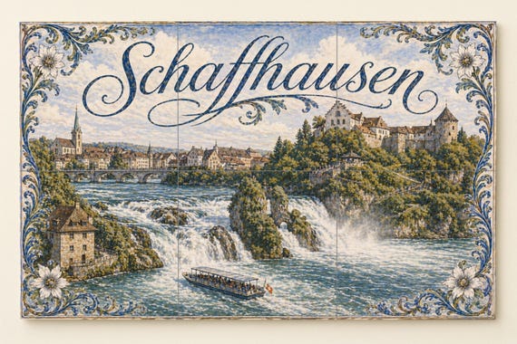 Mural de azulejos de cerámica de Schaffhausen, Suiza, decoración de pared con…