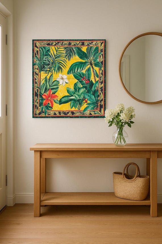 Mural de cerámica brasileña con flores tropicales — vista 2