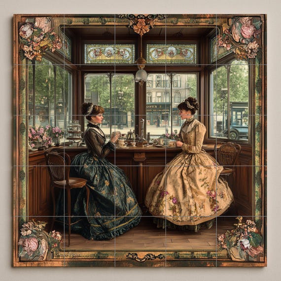 Mural cerámico de salón de té inglés victoriano — vista 4