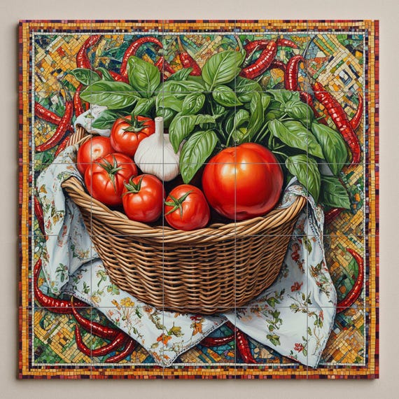 Mural de azulejos de cerámica de cocina rústica italiana — vista 3