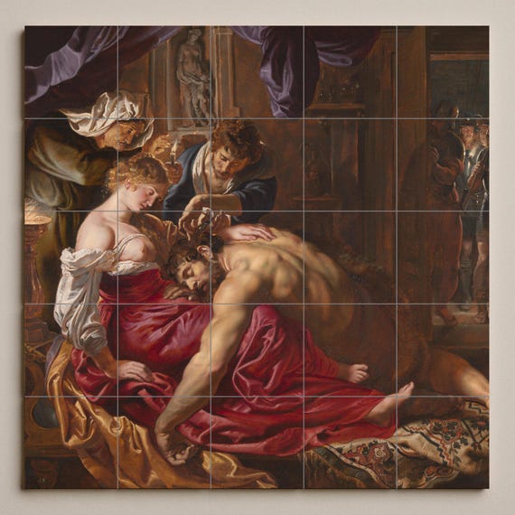 Mural de azulejos de cerámica de Sansón y Dalila — vista 2