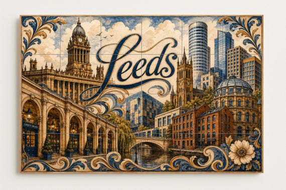 Mural de azulejos de cerámica de Leeds, Inglaterra, arte mural de galería com… — vista 4