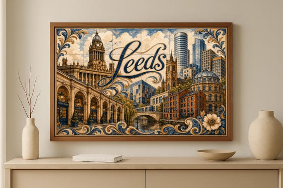 Mural de azulejos de cerámica de Leeds, Inglaterra, arte mural de galería com… — vista 3