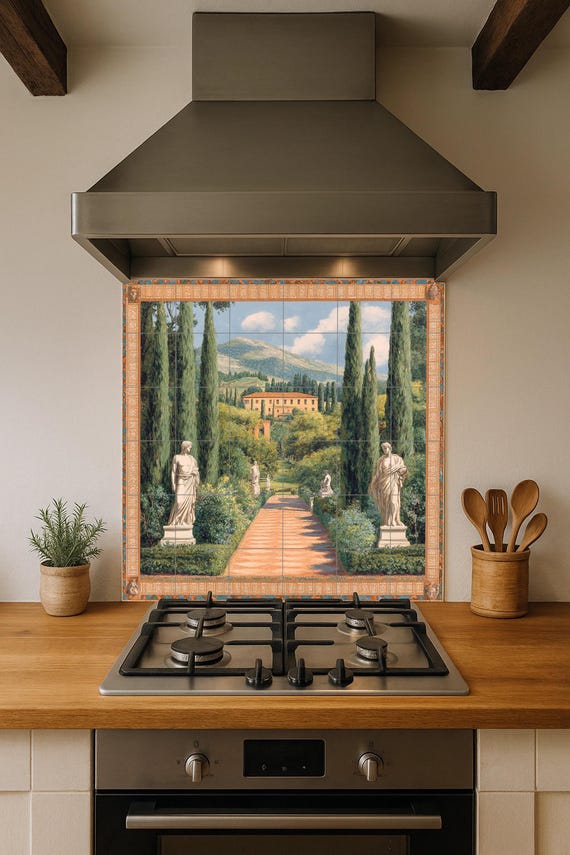 Mural de azulejos cerámicos con jardín de villa italiana — Mural cerámico de Cerámicas La Noria