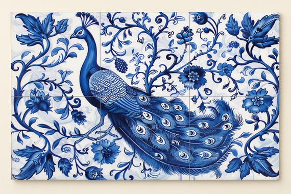 Azulejo mural de pavo real — vista 3
