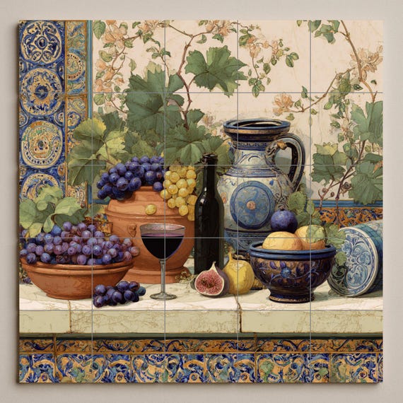 Mural de azulejos de viñedo mediterráneo — Mural cerámico de Cerámicas La Noria