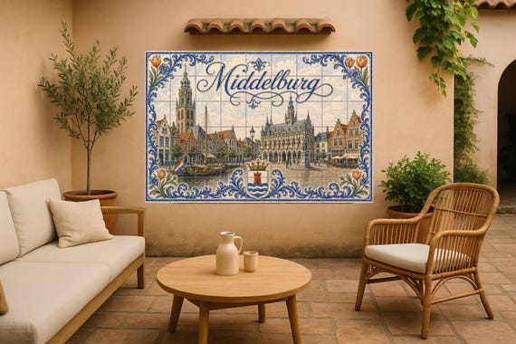 Mural de azulejos de cerámica de la plaza del mercado histórico de Middelburg… — vista 3