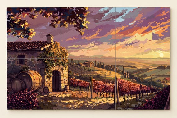 Mural de azulejos con viñedos al atardecer en la Toscana — vista 3