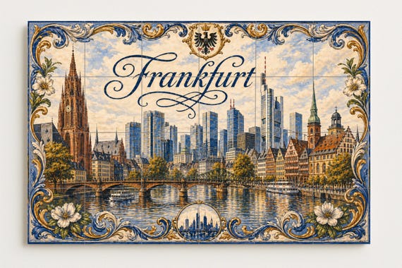 Mural de azulejos de cerámica de Frankfurt, Alemania, con vista panorámica de… — vista 4