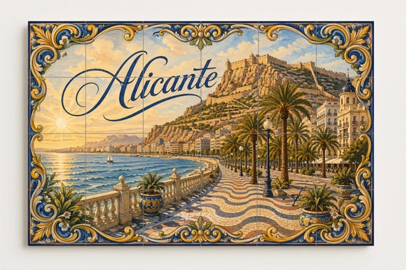 Mural de azulejos cerámicos del Castillo de Santa Bárbara de Alicante, decora… — vista 2