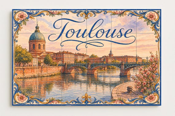 Mural de azulejos de cerámica de Toulouse, decoración de pared ribereña franc… — vista 4