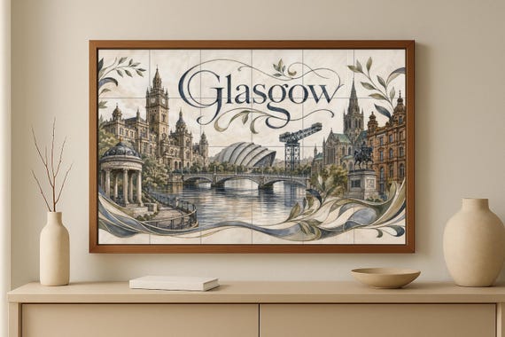 Mural de azulejos de cerámica de Glasgow, Escocia, arte mural del río Clyde, … — vista 3