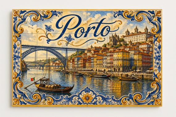 Mural de azulejos cerámicos de Porto Portugal, decoración de la pared del río… — vista 4