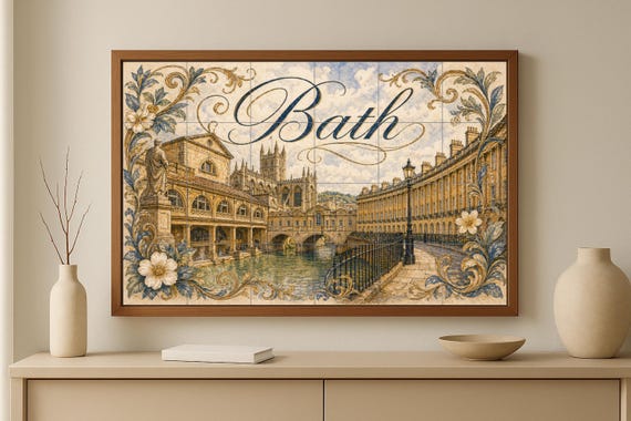 Mural de azulejos de cerámica de Bath, Inglaterra, arte mural de baños romano… — vista 2