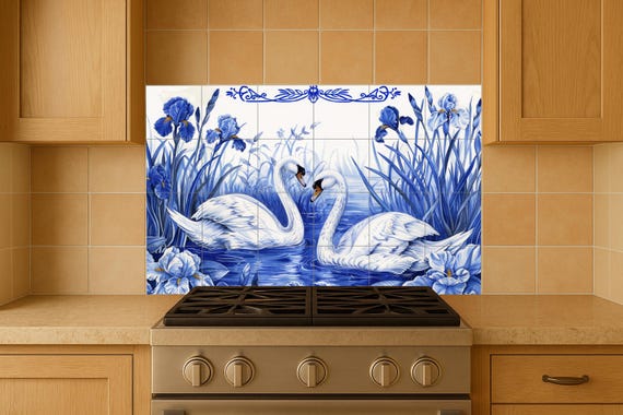Mural de amor con cisnes