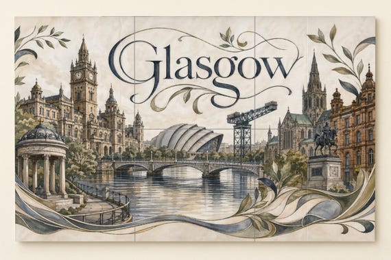 Mural de azulejos de cerámica de Glasgow, Escocia, arte mural del río Clyde, …