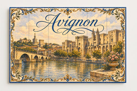 Mural de azulejos cerámicos de Aviñón, Arte mural de Provenza Francia con el … — vista 4